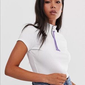 ASOS DESIGN sporty mesh top with neon bungee cord
